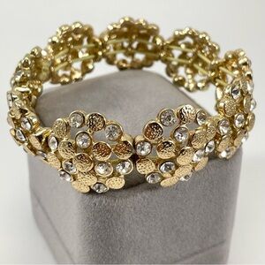 Monet Gold Tone White Round Cut Rhinestones Inlaid Stretch Bracelet